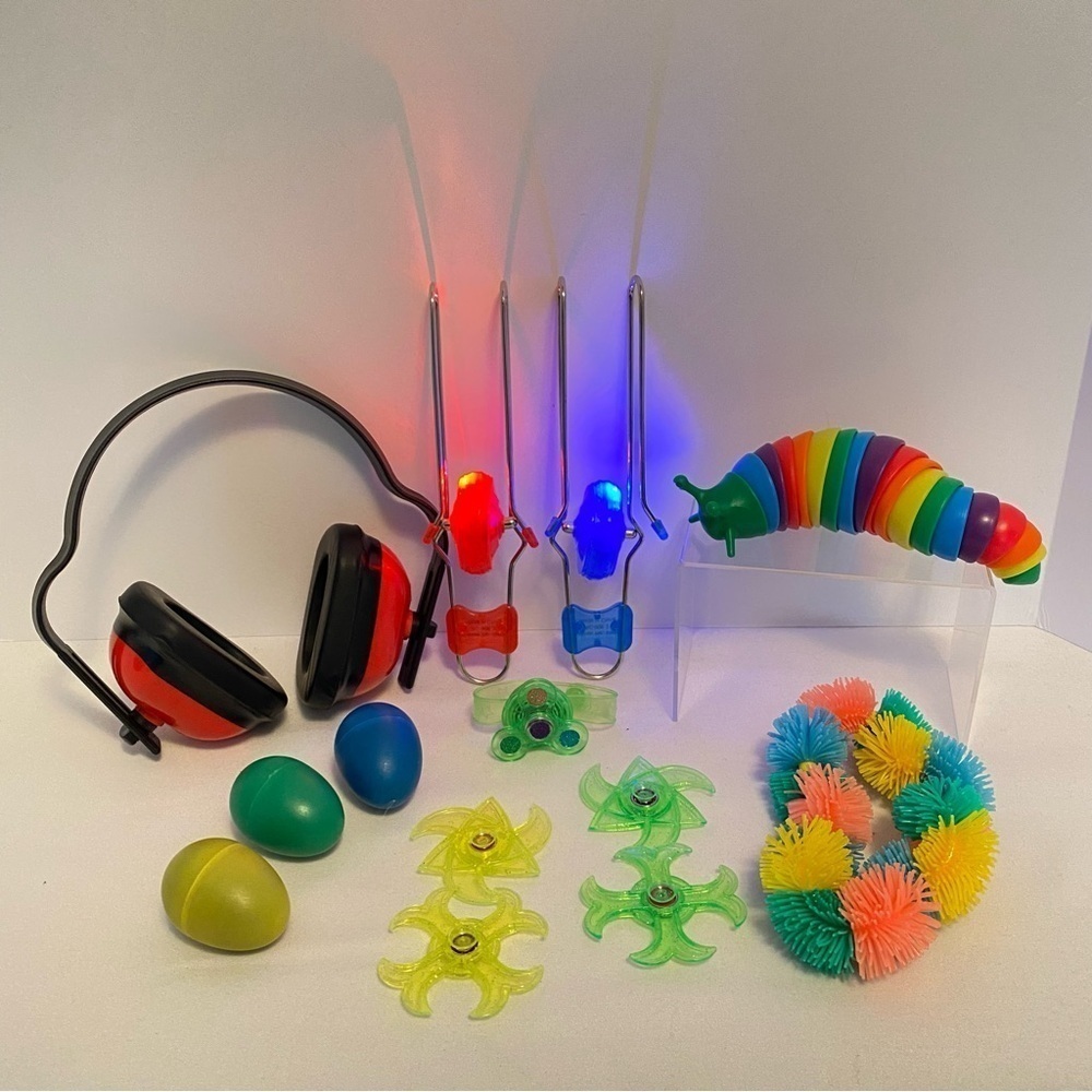 Califone Hearing Protector/ Gyro Wheels/ Hairy Tangle/ Fidget Worm/ Spinners